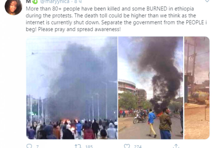 Массовые беспорядки в Эфиопии из-за убийства известного музыканта привели к гибели более 80 человек